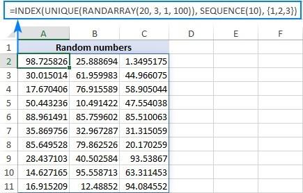 tạo ra một mảng các số thập phân ngẫu nhiên không có số lặp lại